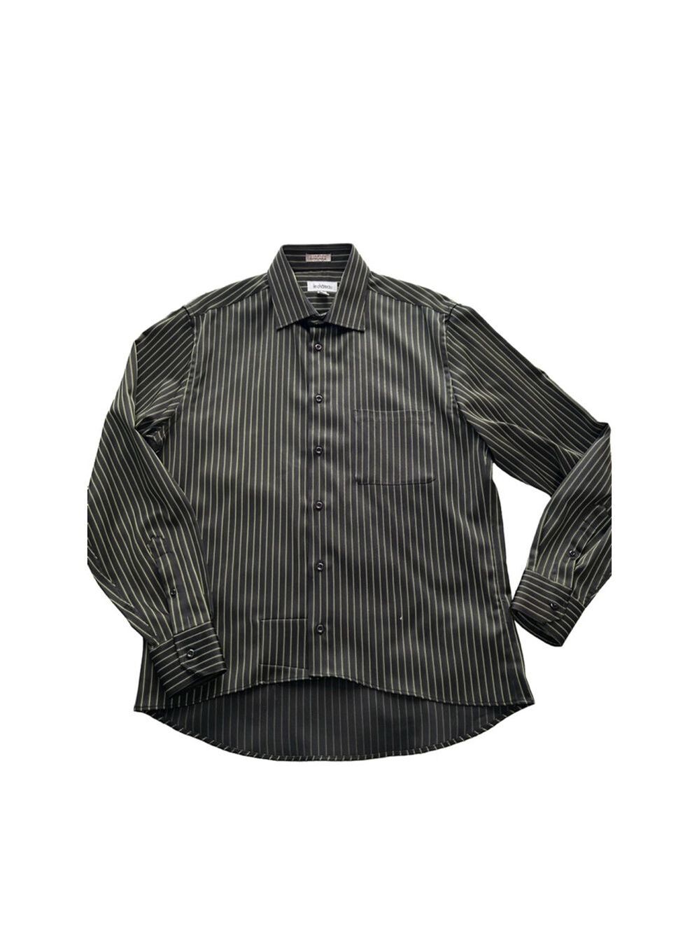 Le Château Black Yellow Stripe Silky Button Down Shirt Size 16.5